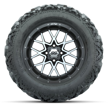 GTW Vortex Matte Gray/Machined 14 in Wheels with 25x10-14 Barrage Mud Tires – Full Set