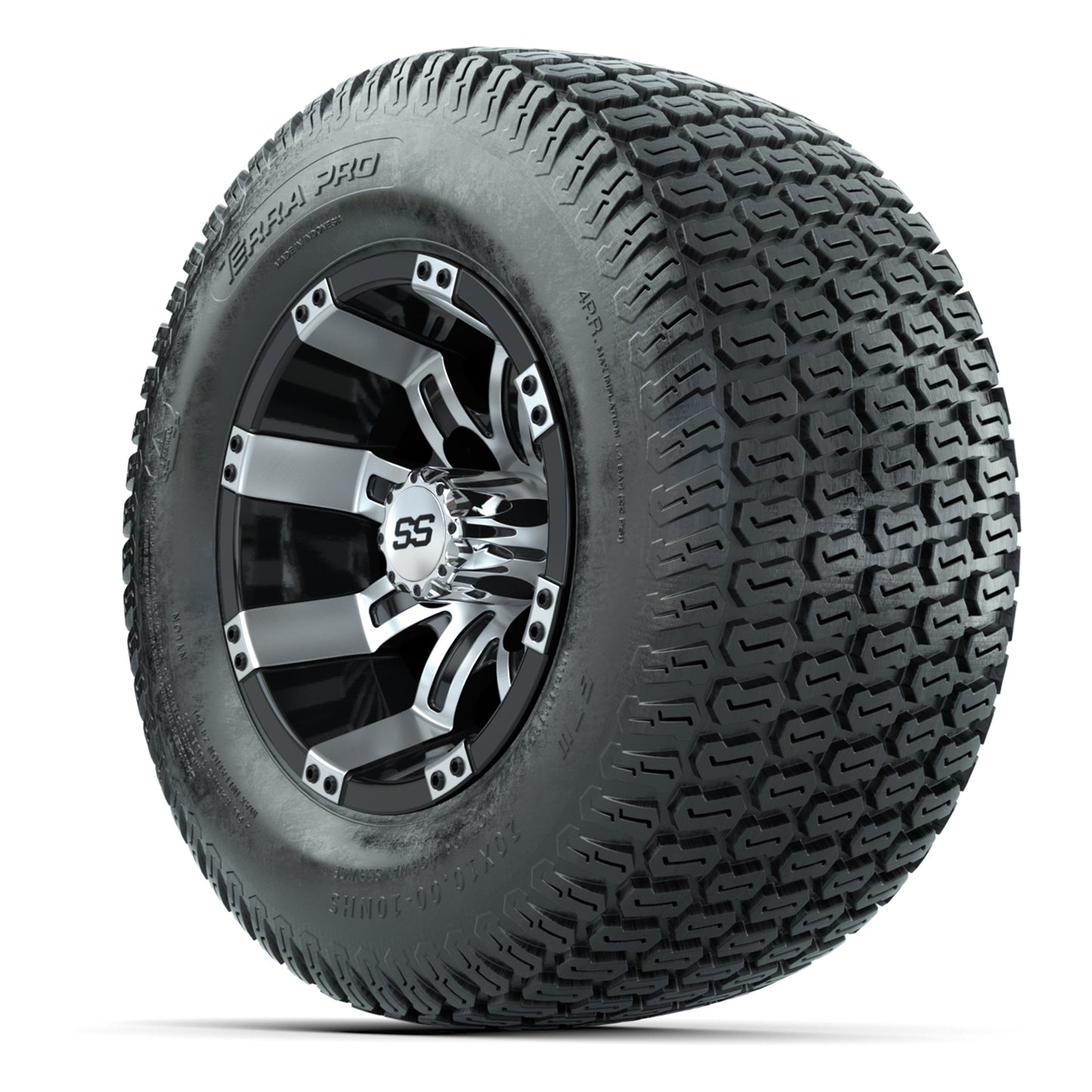 GTW Tempest Black/Machined 10 in Wheels with 20x10-10 S-Pattern Terra Pro Street Tires – Full Set