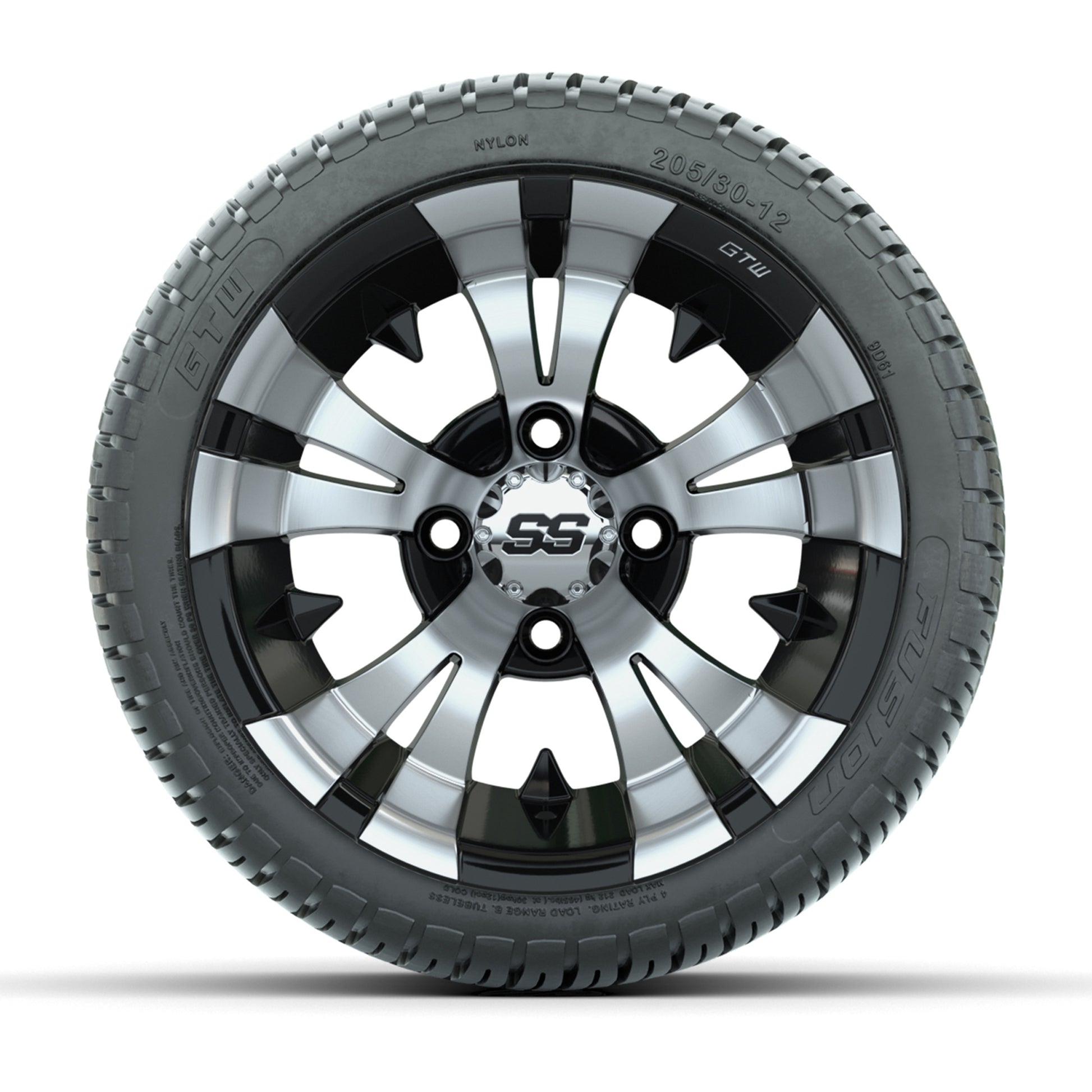 GTW Vampire Black and Machined 12 in Wheels with 18in Fusion Street Tires – Set of 4
