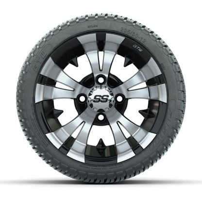 GTW Vampire Black and Machined 12 in Wheels with 18in Fusion Street Tires – Set of 4
