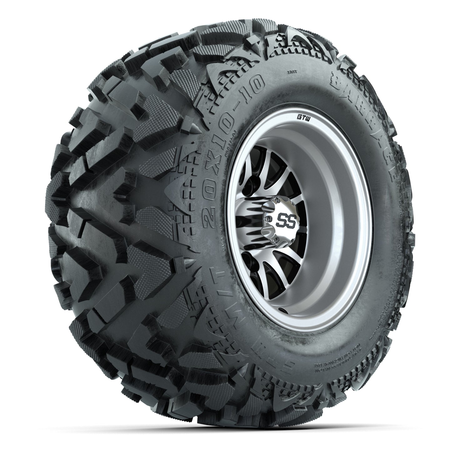 GTW Medusa Black/Machined 10 in Wheels with 20x10-10 Barrage Mud Tires – Full Set