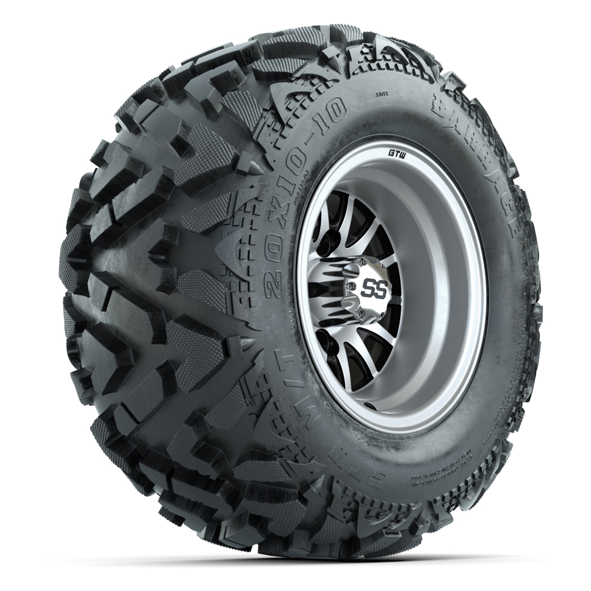 GTW Medusa Black/Machined 10 in Wheels with 20x10-10 Barrage Mud Tires – Full Set