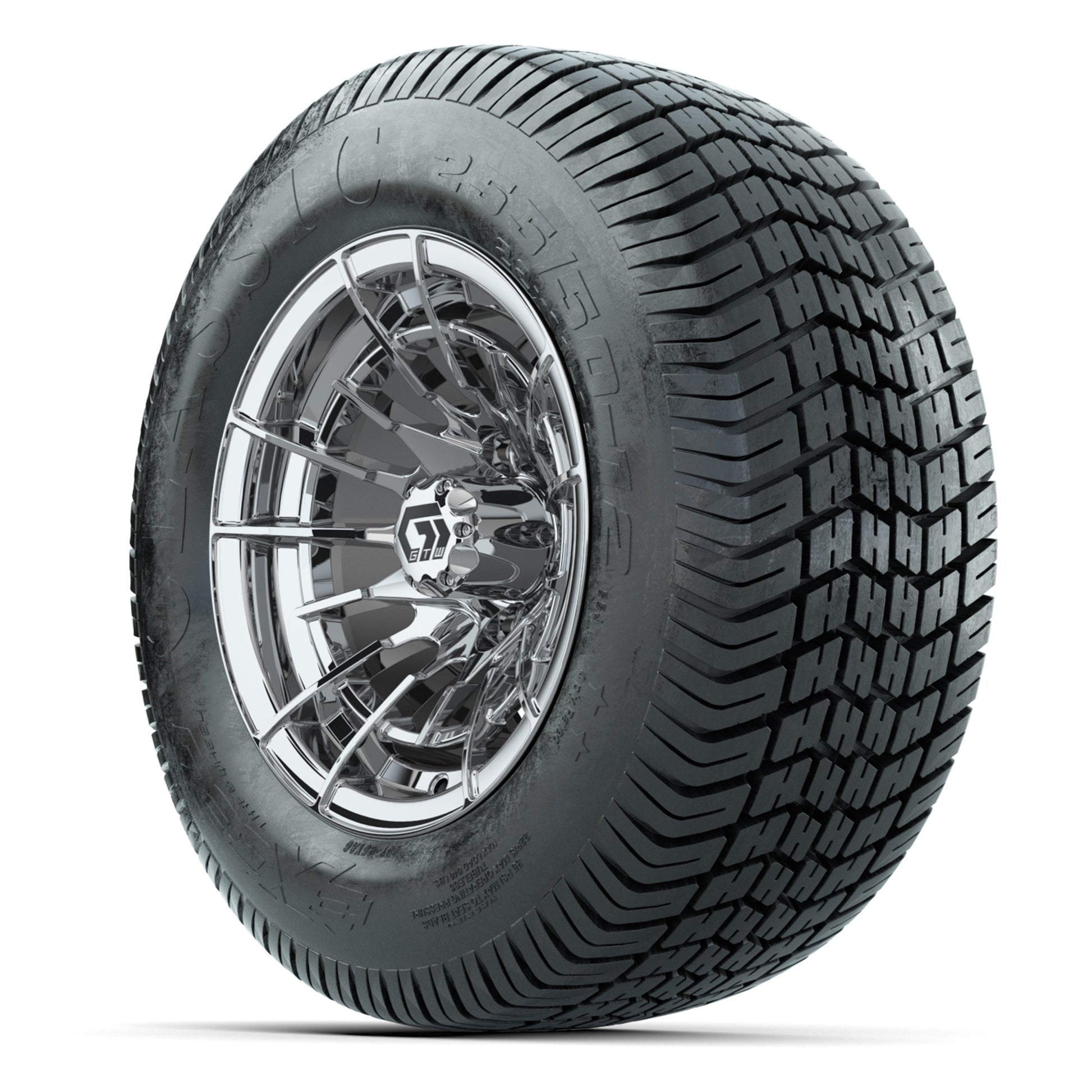 GTW® Boost Chrome 12 in Wheels with 255/50-12 Excel Classic Street Tires – Full Set