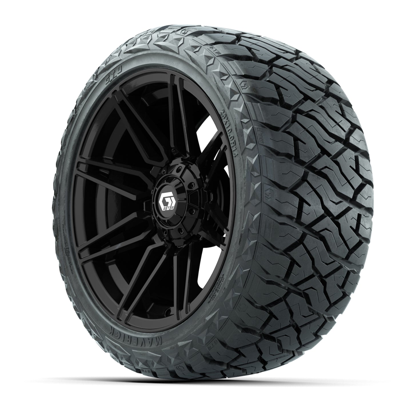 GTW Stealth Gloss Black 14 in Wheels with 23x10.00-R14 Maverick All-Terrain Tires – Full Set