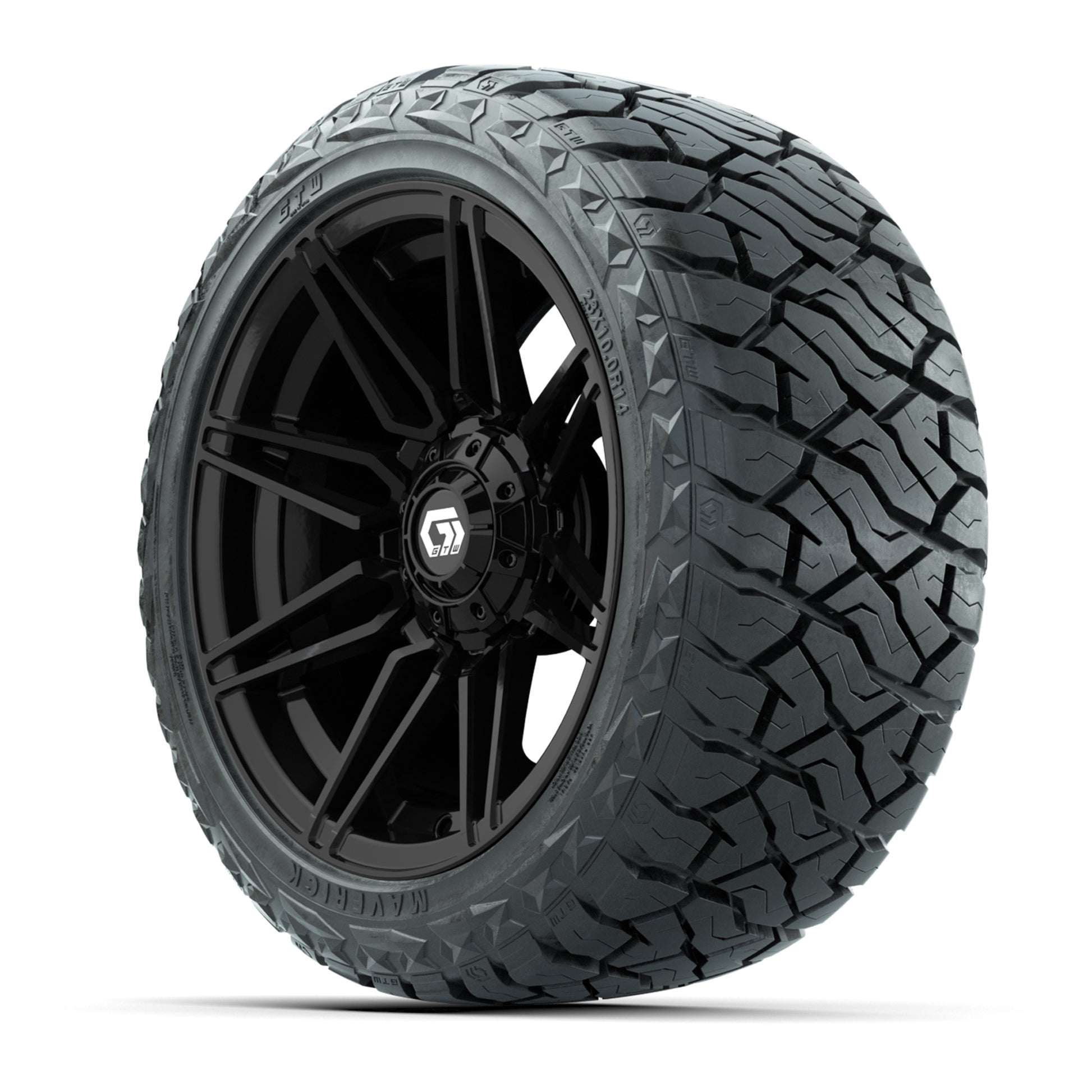 GTW Stealth Gloss Black 14 in Wheels with 23x10.00-R14 Maverick All-Terrain Tires – Full Set