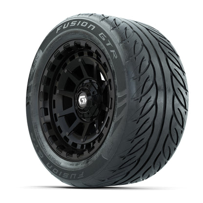 GTW® Barricade Black 14 in Wheels with 255/45-R14 Fusion GTR Steel Belt Radial Street Tires – Full Set