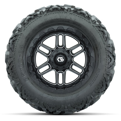 GTW Titan Black/Machined 14 in Wheels with 25x10-14 Barrage Mud Tires – Full Set