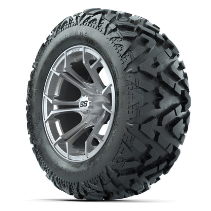 GTW Spyder Silver Brush 14 in Wheels with 25x10-14 Barrage Mud Tires – Full Set