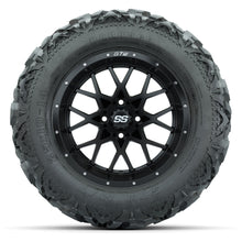 GTW Vortex Matte Black 14 in Wheels with 25x10-14 Barrage Mud Tires – Full Set