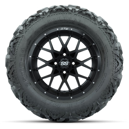 GTW Vortex Matte Black 14 in Wheels with 25x10-14 Barrage Mud Tires – Full Set
