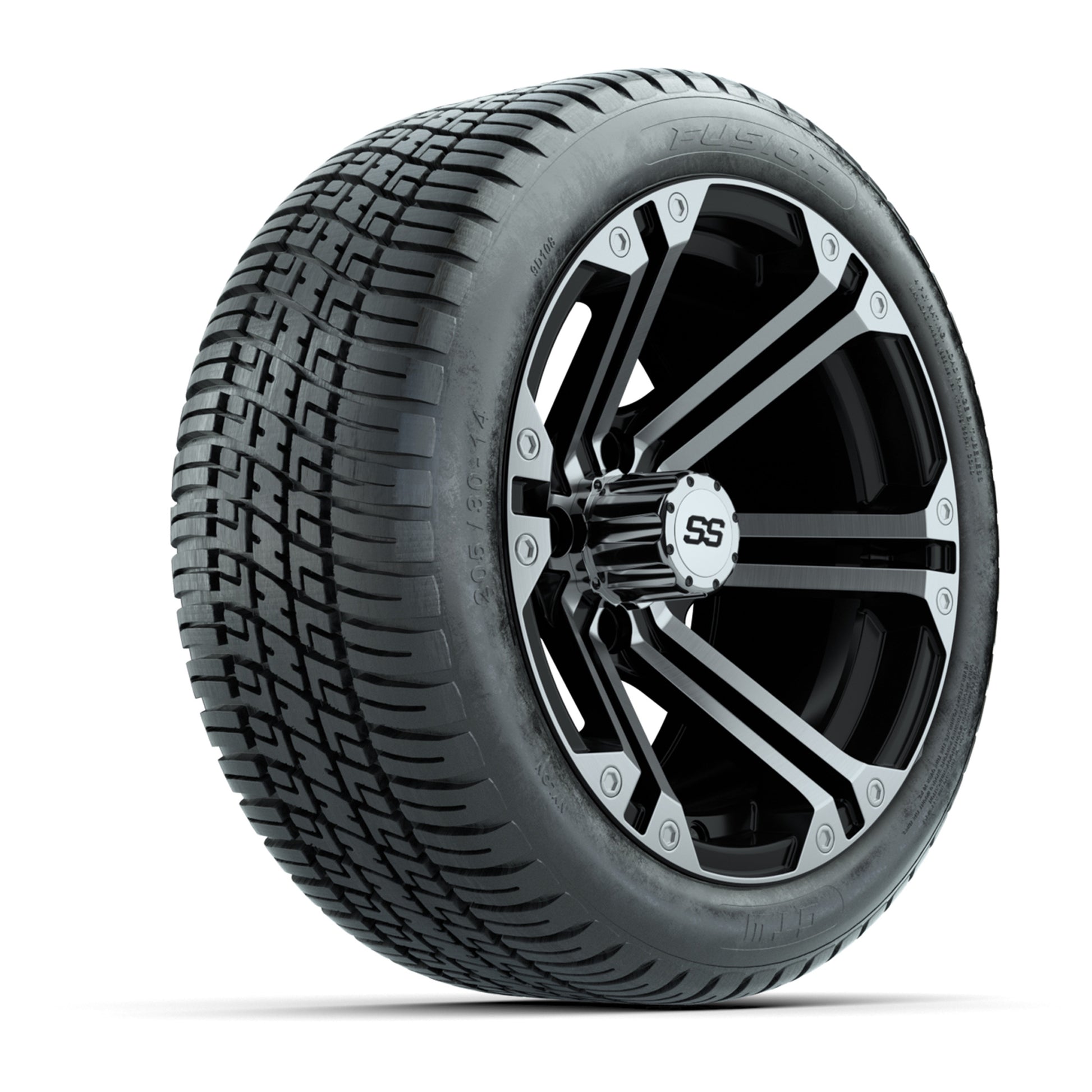 14” GTW Specter Black and Machined Wheels with 19” Fusion Street Tires – Set of 4