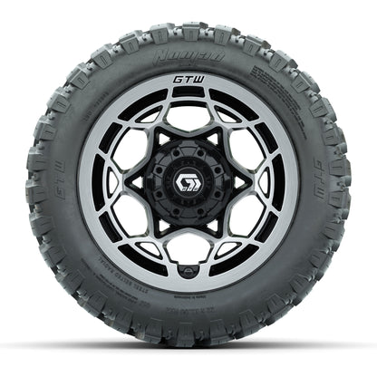 GTW® Nexus Black with Silver Face 12 in Wheels with 22X11-R12 Nomad Steel Belt Radial All-Terrain Tires - Full Set