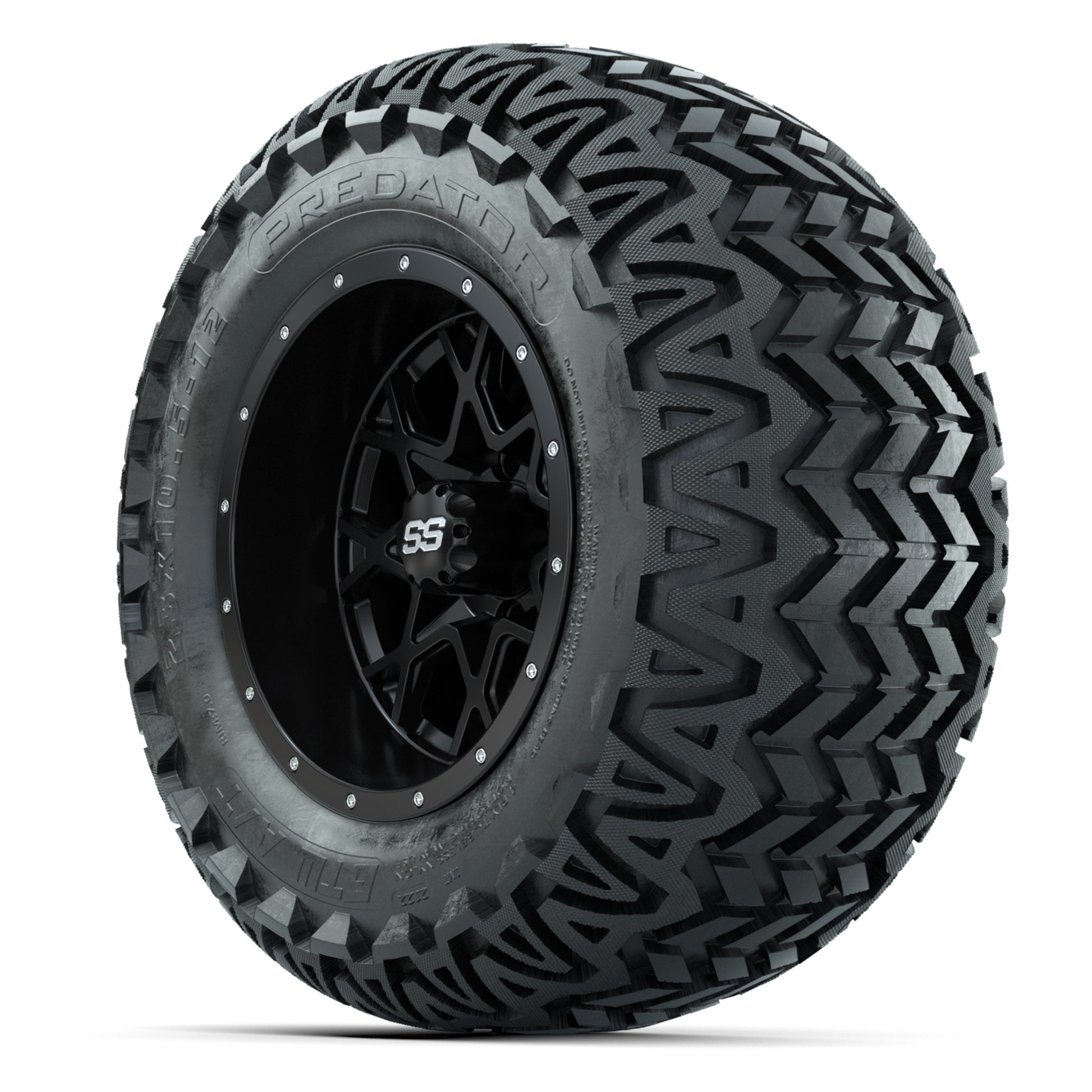 GTW® Vortex 2 Matte Black/Machined 12 in Wheels with 23X10.5-12 Predator All-Terrain Tires – Full Set