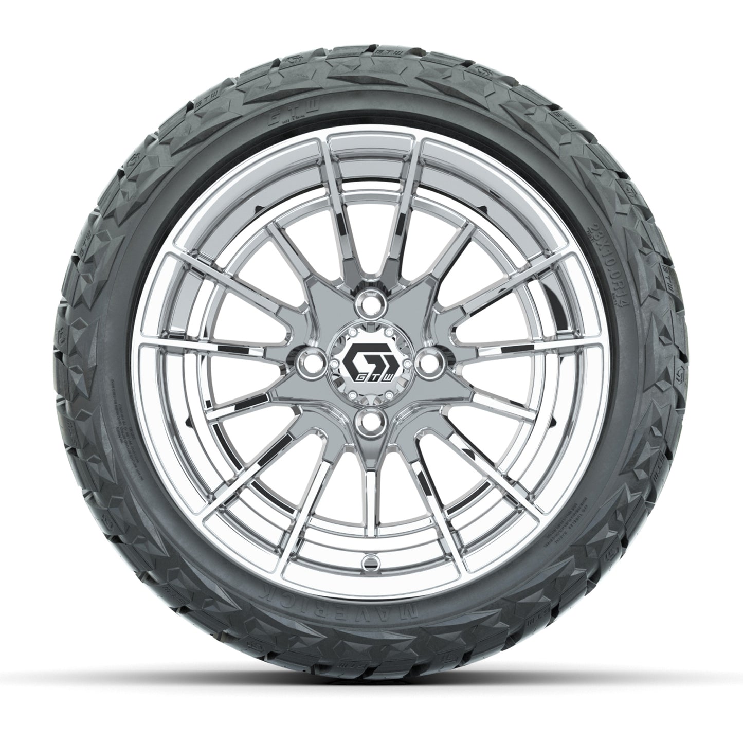 GTW Boost Chrome 14 in Wheels with 23x10.00-R14 Maverick All-Terrain Tires – Full Set