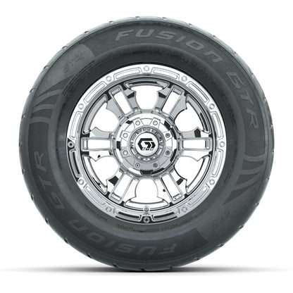 GTW® Shogun Chrome 12 in Wheels with 255/55-R12 Fusion GTR Steel Belt Radial Street Tires – Full Set