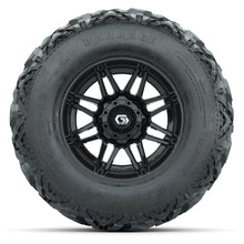 GTW® Stealth Gloss Black 12 in Wheels with 25X10-12 Barrage Mud Tires – Full Set