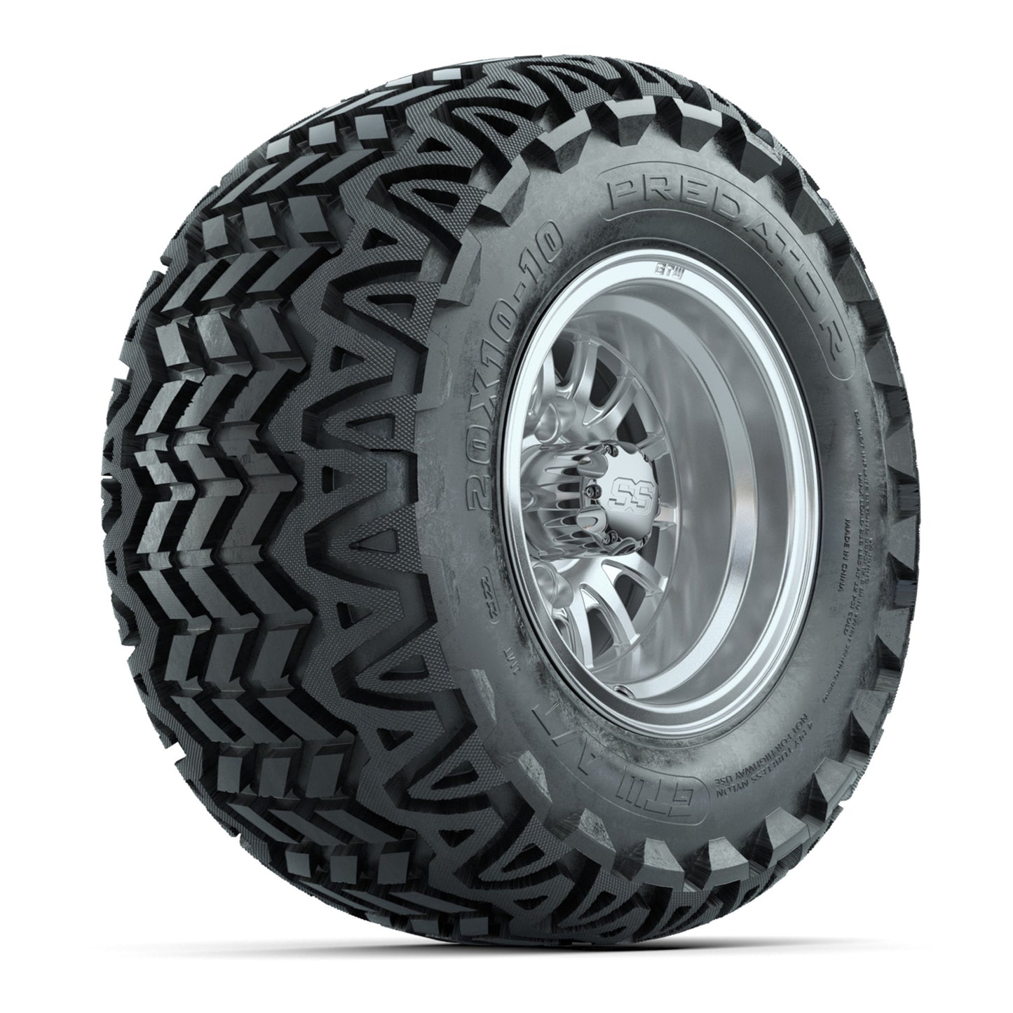 GTW Medusa Silver and Machined Wheels with 20in Predator A-T Tires - 10 Inch