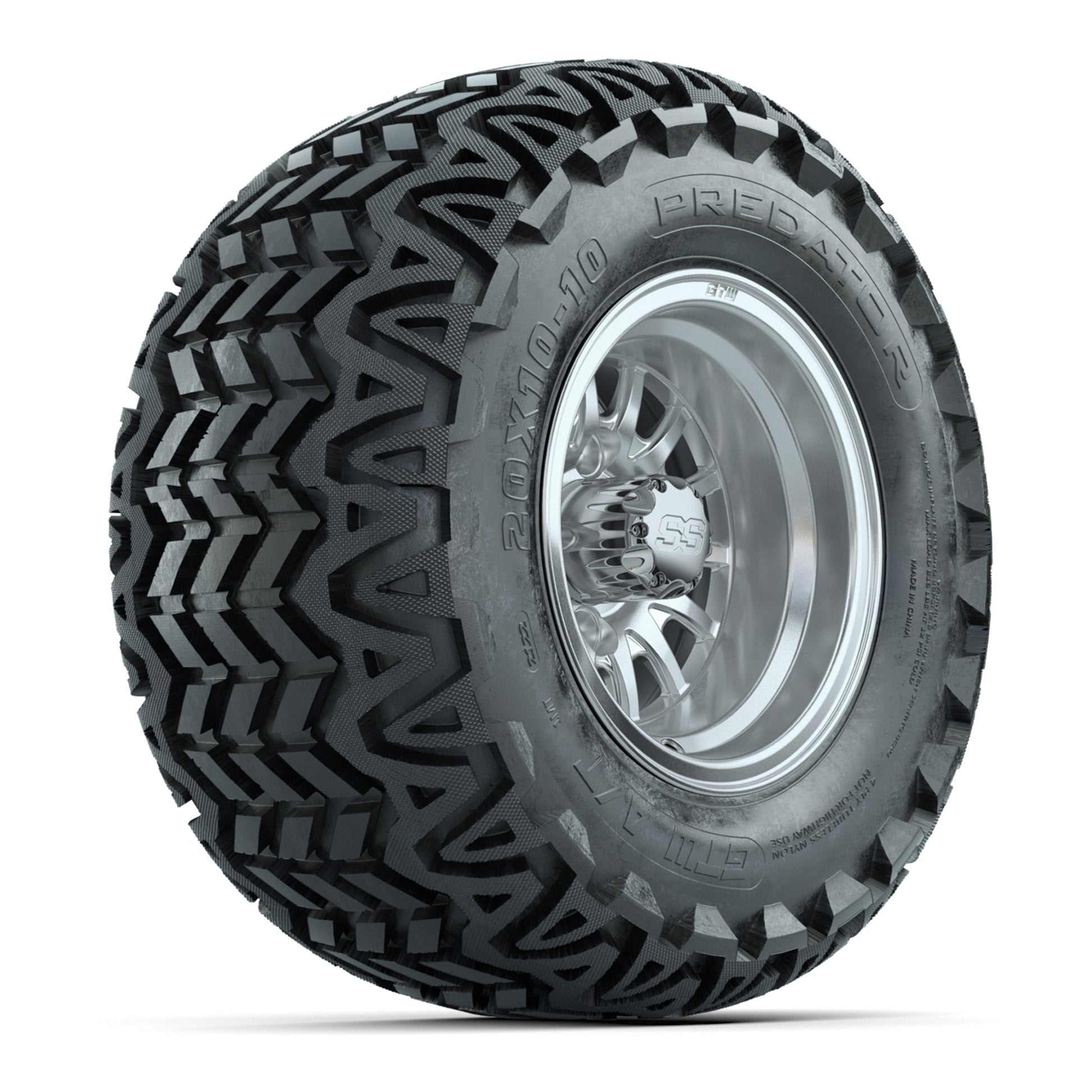 GTW Medusa Silver and Machined Wheels with 20in Predator A-T Tires - 10 Inch