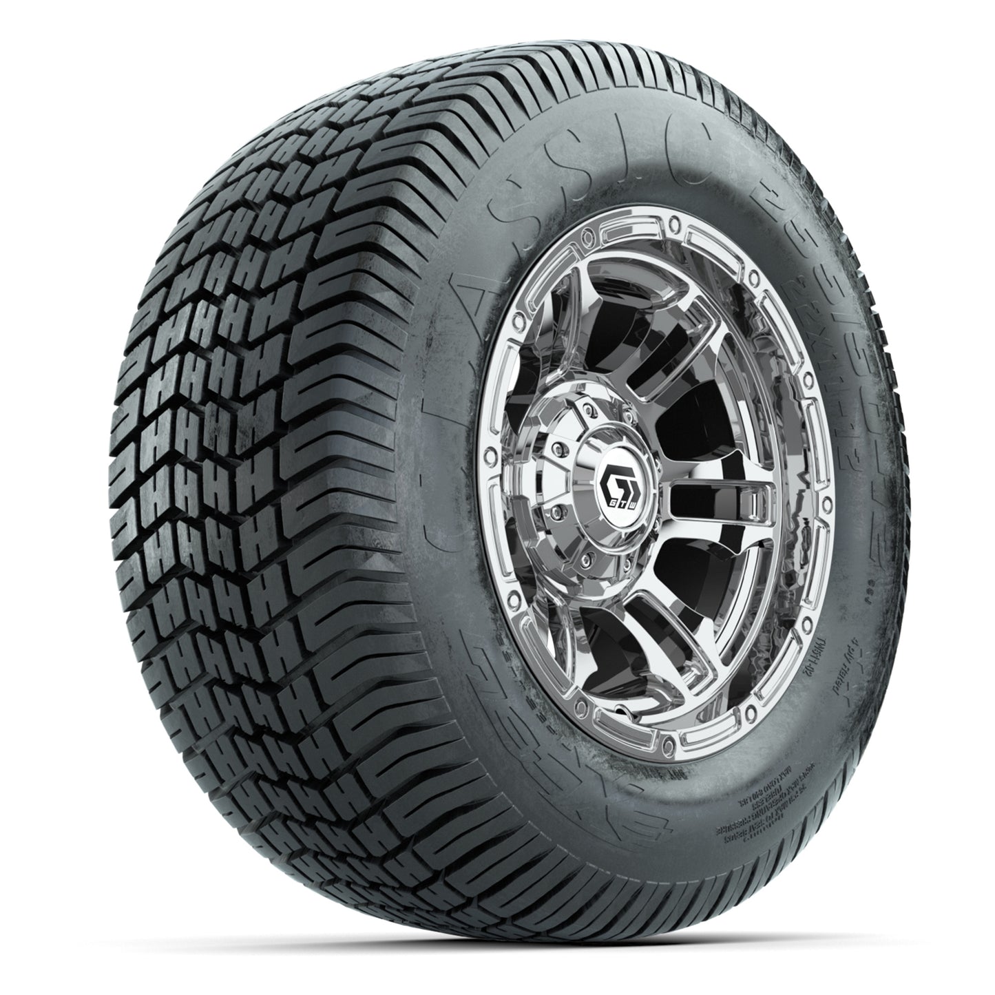 GTW® Shogun Chrome 12 in Wheels with 255/50-12 Excel Classic Street Tires – Full Set