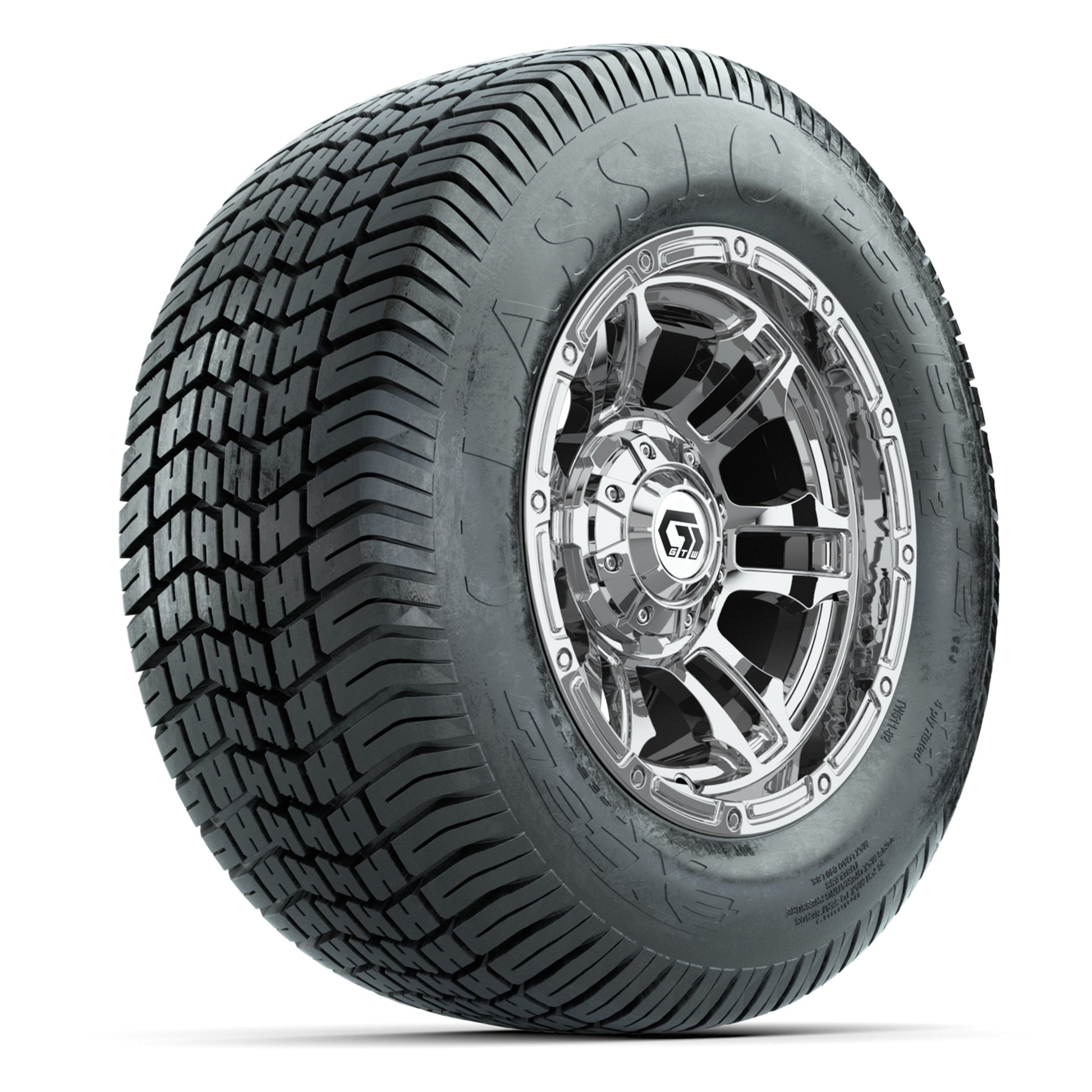 GTW® Shogun Chrome 12 in Wheels with 255/50-12 Excel Classic Street Tires – Full Set