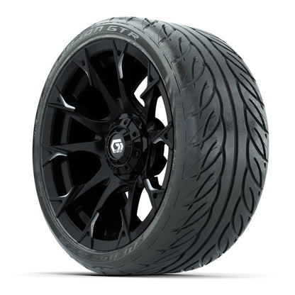 GTW® Diablo Gloss Black/Machined 15 in Wheels with 215/40-R15 Fusion GTR Steel Belted Street Tires – Full Set