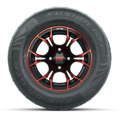 GTW® Spyder Black/Red 12 in Wheels with 255/55-R12 Fusion GTR Steel Belt Radial Street Tires – Full Set