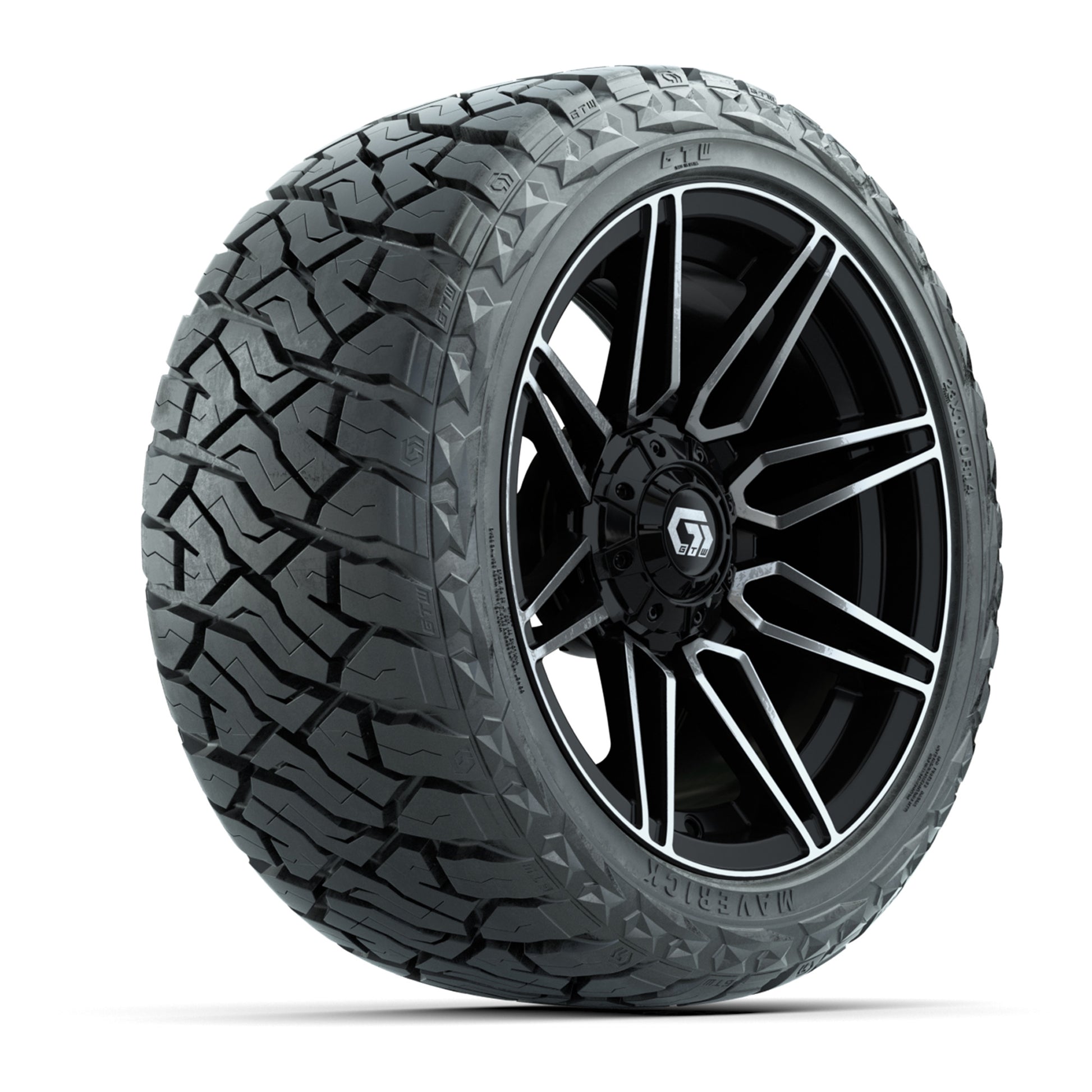 GTW Stealth Gloss Black/Machined 14 in Wheels with 23x10.00-R14 Maverick All-Terrain Tires – Full Set