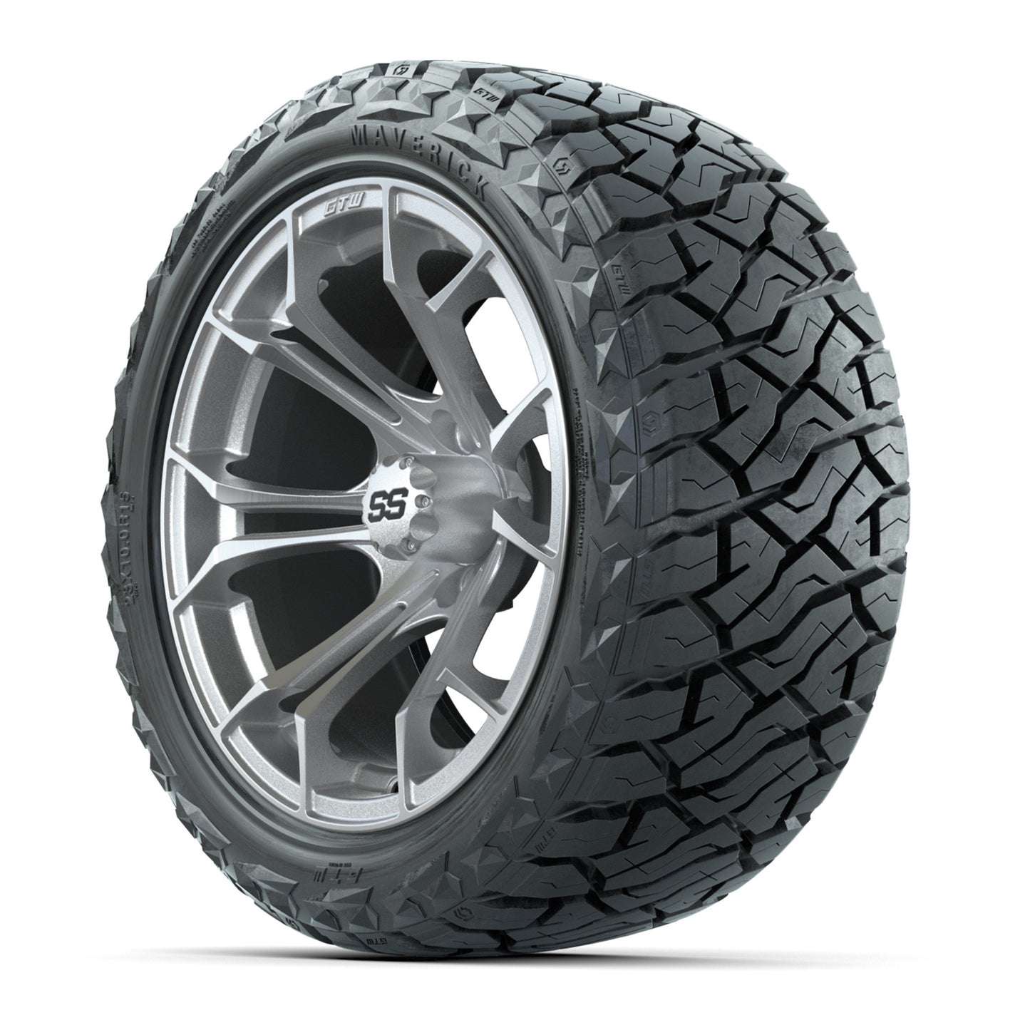 GTW Spyder Silver/Machined 15 in Wheels with 23x10.00-R15 Maverick All-Terrain Tires – Full Set