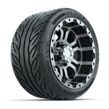 GTW® Omega Black/Machined 12 in Wheels with 215/40-R12 Fusion GTR Steel Belt Radial Street Tires - Full Set