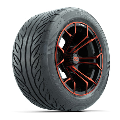 GTW® Spyder Black/Red 14 in Wheels with 255/45-R14 Fusion GTR Steel Belt Radial Street Tires – Full Set