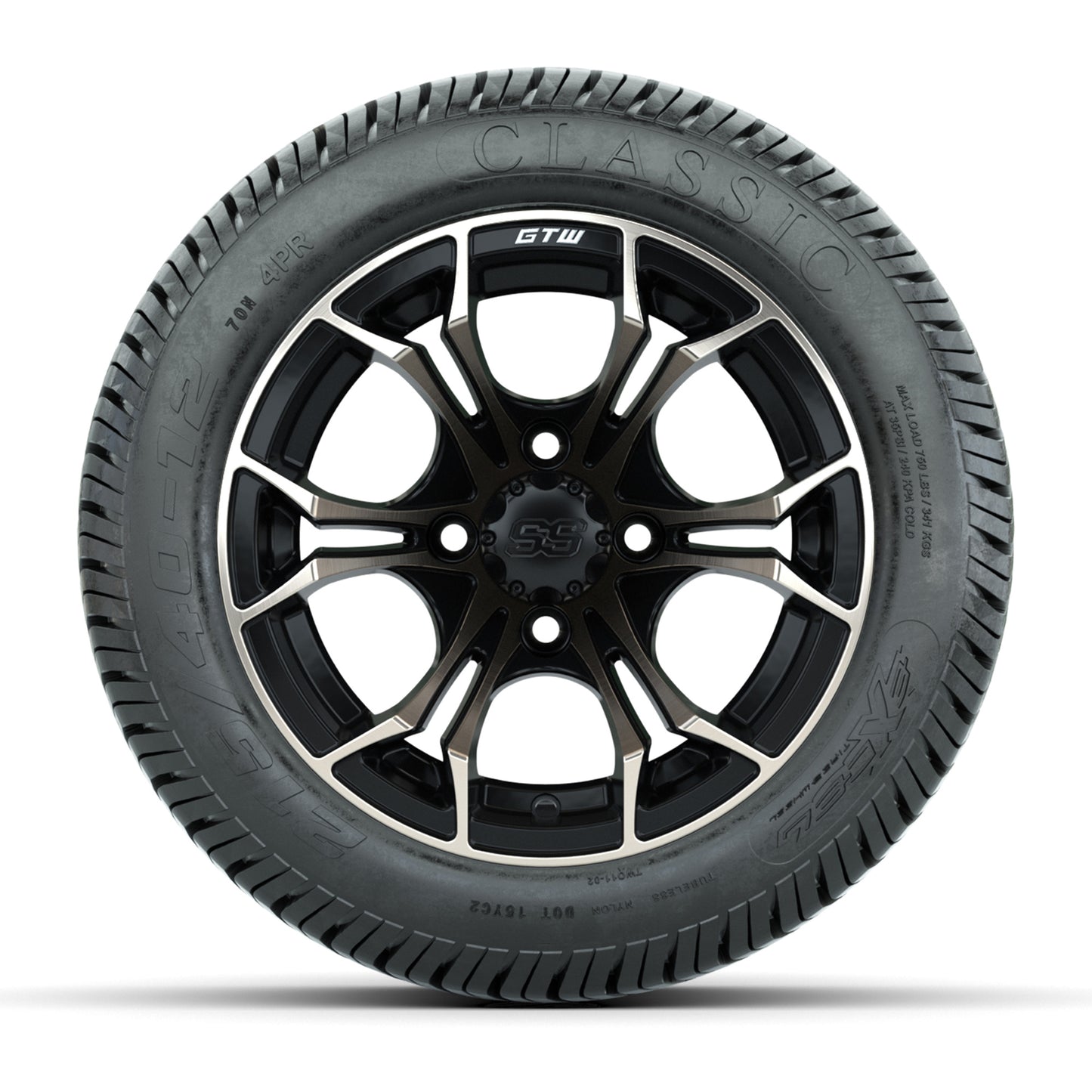 GTW® Spyder Matte Black/Bronze 12 in Wheels with 215/40-12 Excel Classic Street Tires – Full Set