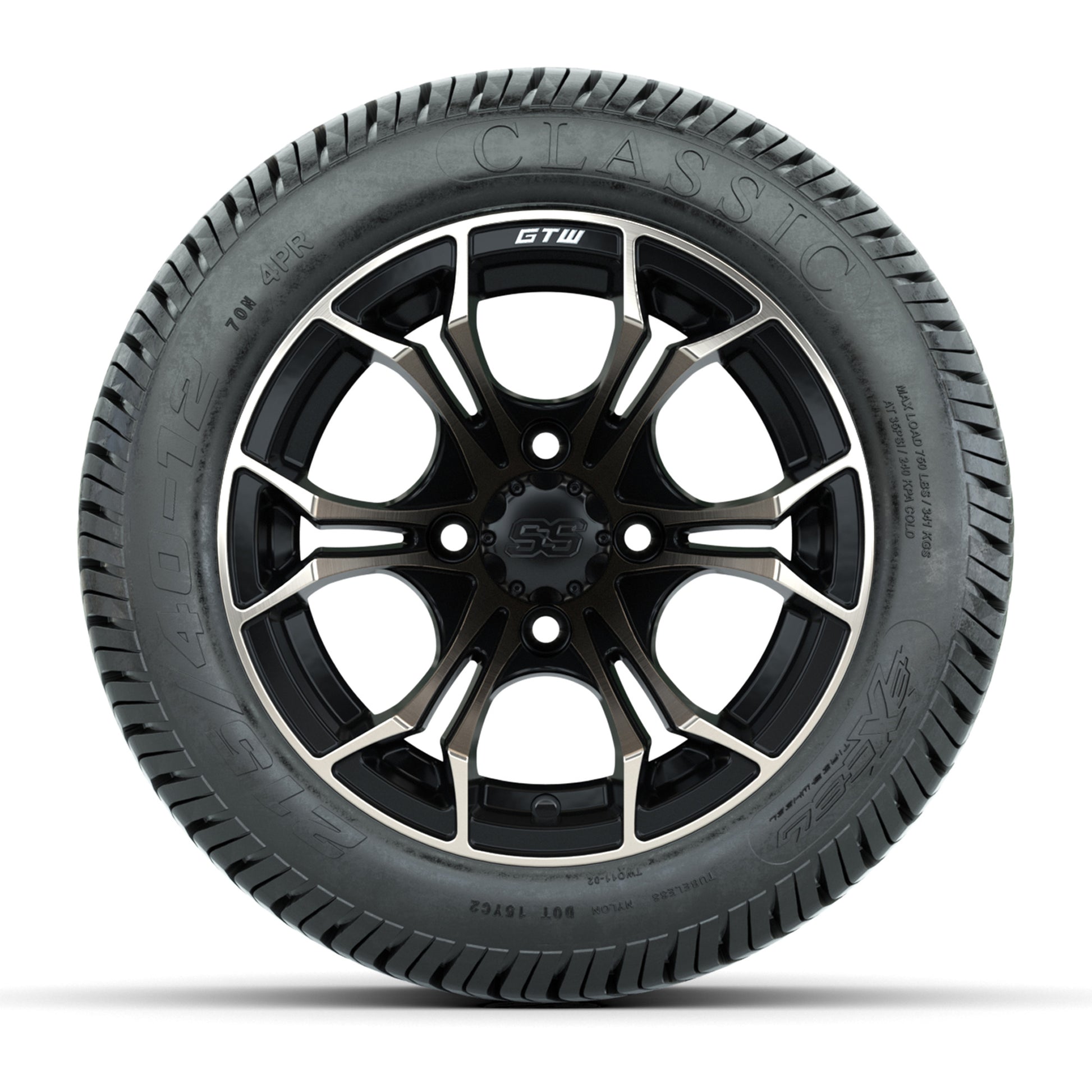 GTW® Spyder Matte Black/Bronze 12 in Wheels with 215/40-12 Excel Classic Street Tires – Full Set