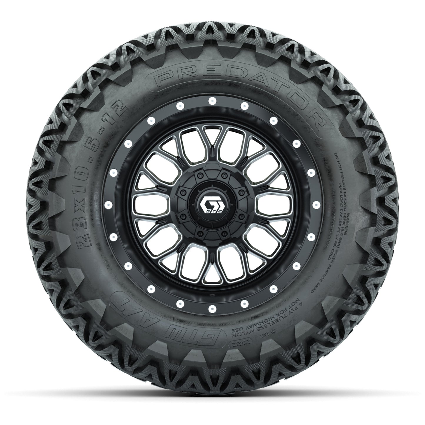 Set of (4) 12 in GTW® Helix Machined & Black Wheels with 23x10.5-12 Predator All-Terrain Tires