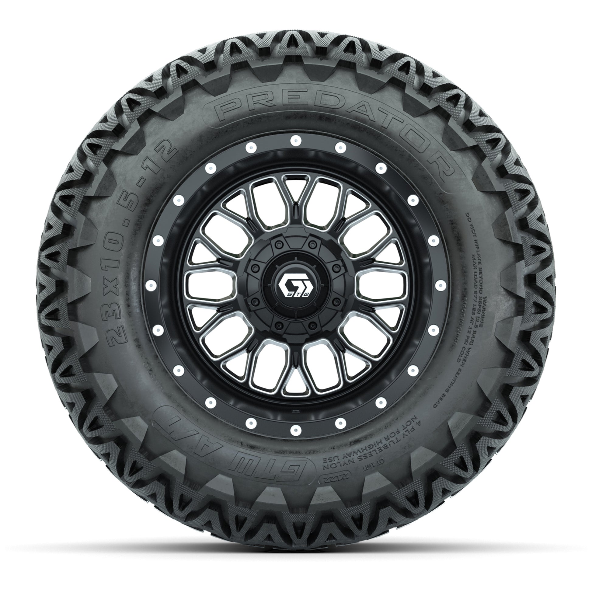 Set of (4) 12 in GTW® Helix Machined & Black Wheels with 23x10.5-12 Predator All-Terrain Tires