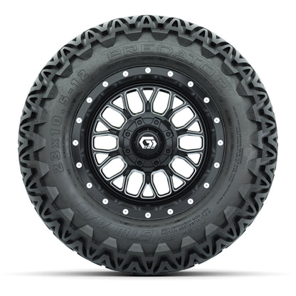 Set of (4) 12 in GTW® Helix Machined & Black Wheels with 23x10.5-12 Predator All-Terrain Tires