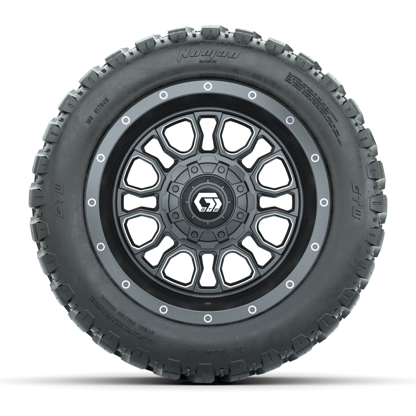 GTW® Volt Gunmetal 12 in Wheels with 20X10-12 Nomad Steel Belt Radial All-Terrain Tires – Full Set