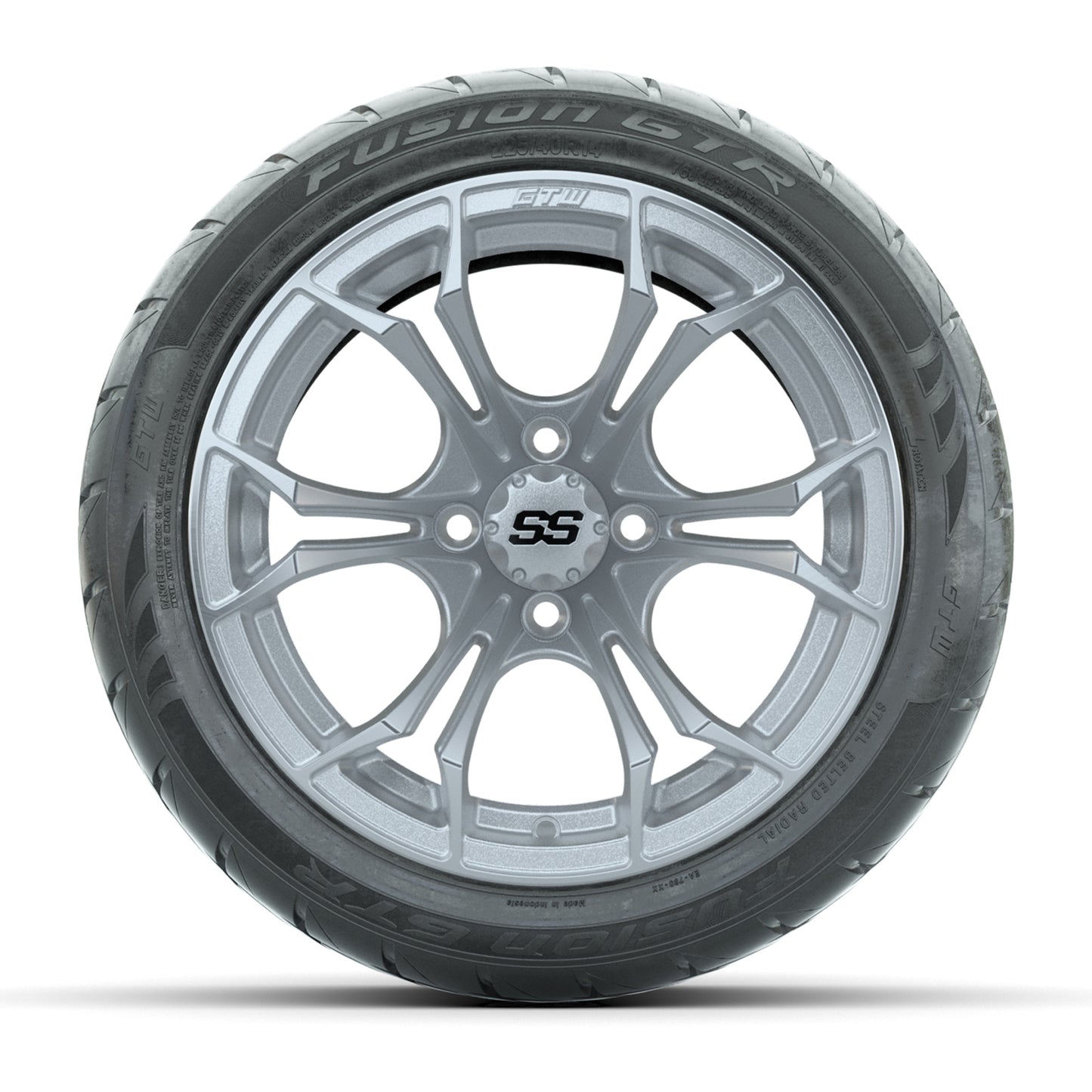 GTW® Spyder Silver Brush 14 in Wheels with 225/40-R14 Fusion GTR Steel Belt Radial Street Tires – Full Set