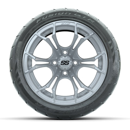 GTW® Spyder Silver Brush 14 in Wheels with 225/40-R14 Fusion GTR Steel Belt Radial Street Tires – Full Set
