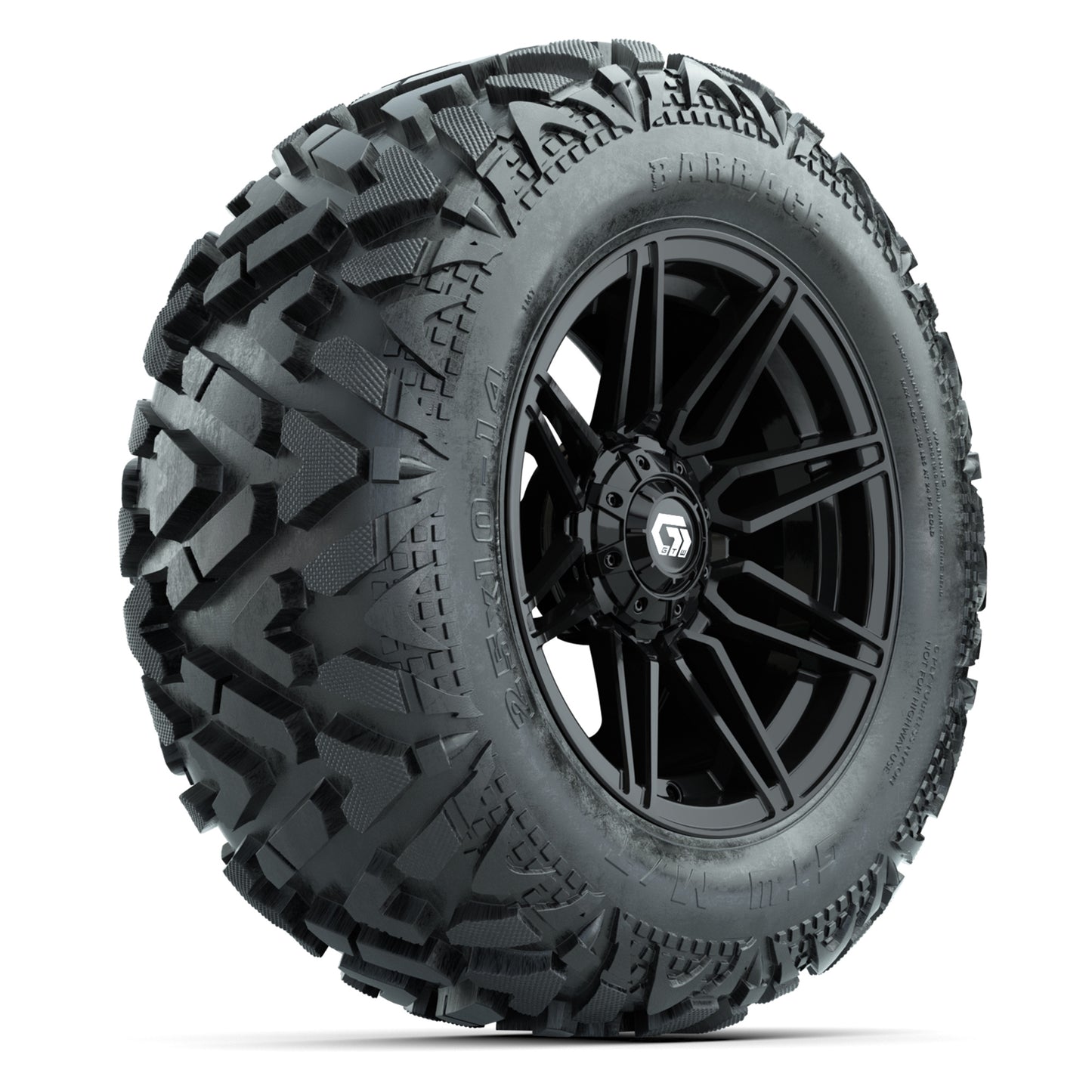 GTW Stealth Gloss Black 14 in Wheels with 25x10-14 Barrage Mud Tires – Full Set