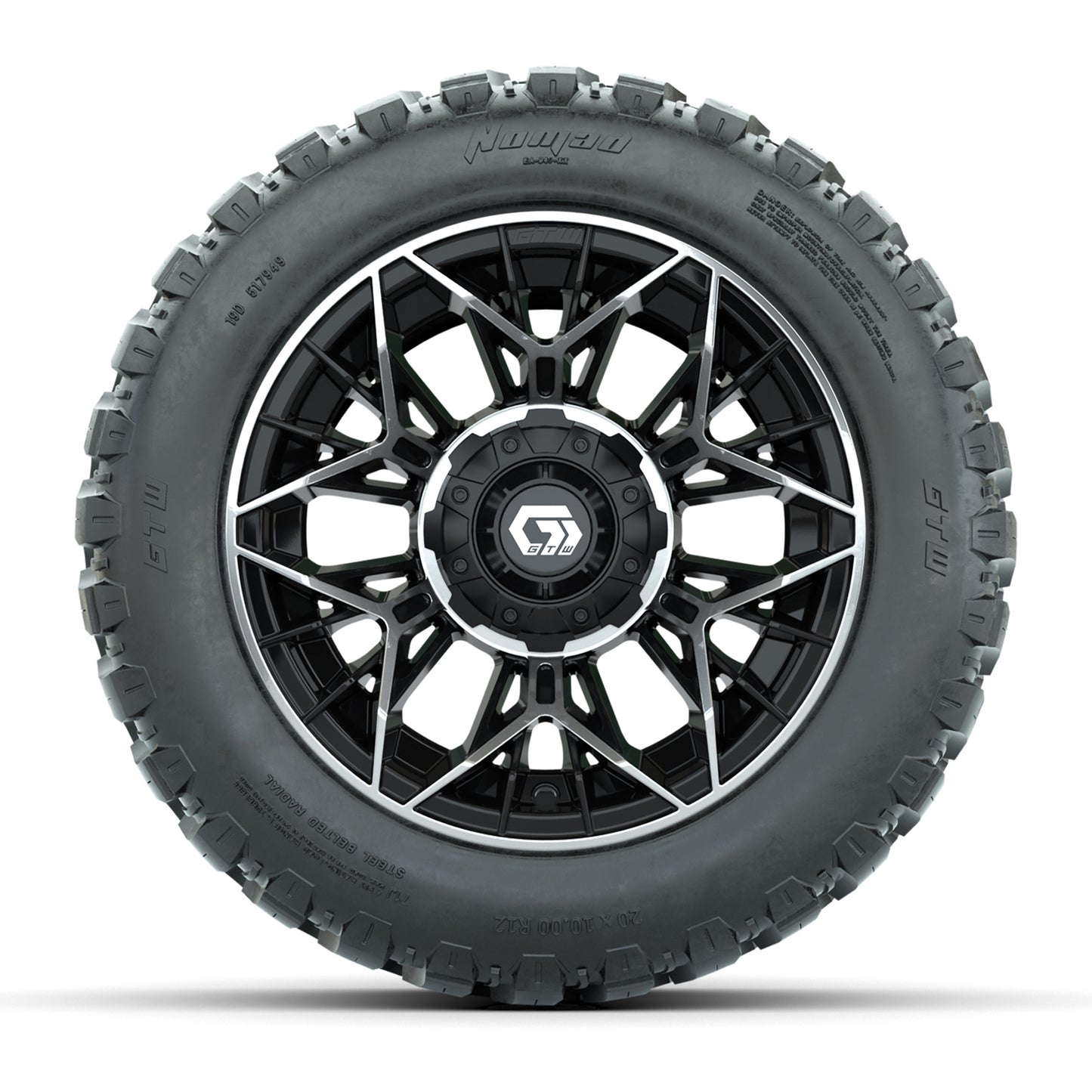 GTW® Stellar Black/Machined 12 in Wheels with 20X10-12 Nomad Steel Belt Radial All-Terrain Tires - Full Set