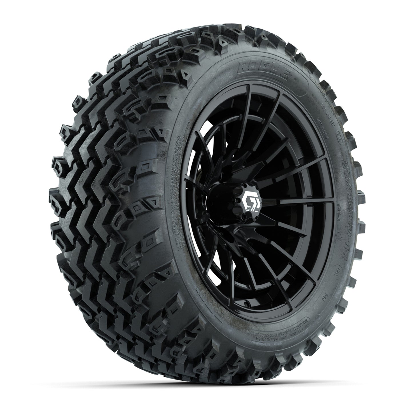 GTW® Boost Gloss Black 14 in Wheels with 23X10-14 Rogue All-Terrain Tires – Full Set