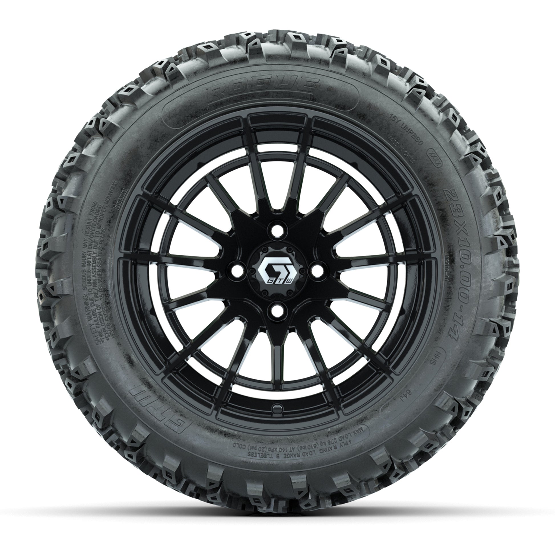 GTW® Boost Gloss Black 14 in Wheels with 23X10-14 Rogue All-Terrain Tires – Full Set