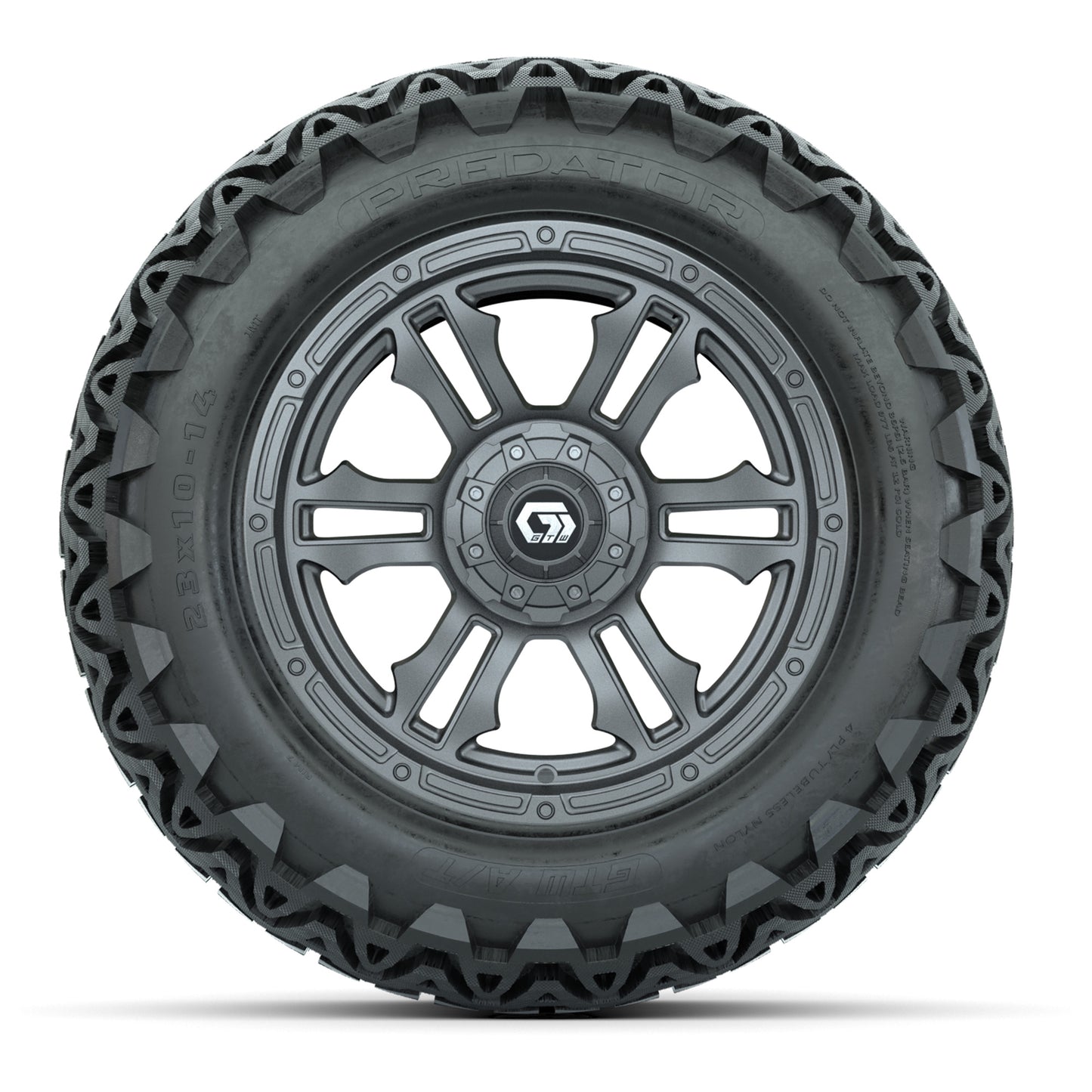 GTW® Shogun Gunmetal 14 in Wheels with 23x10-14 Predator All-Terrain Tires – Full Set