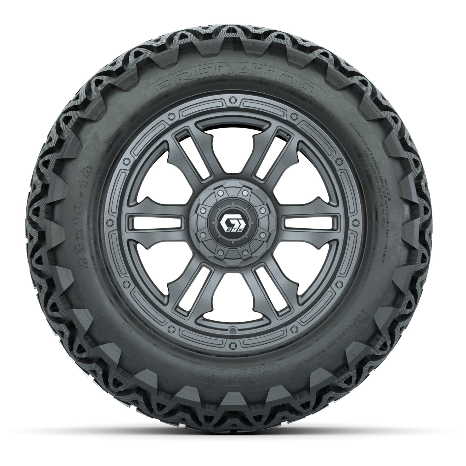 GTW® Shogun Gunmetal 14 in Wheels with 23x10-14 Predator All-Terrain Tires – Full Set