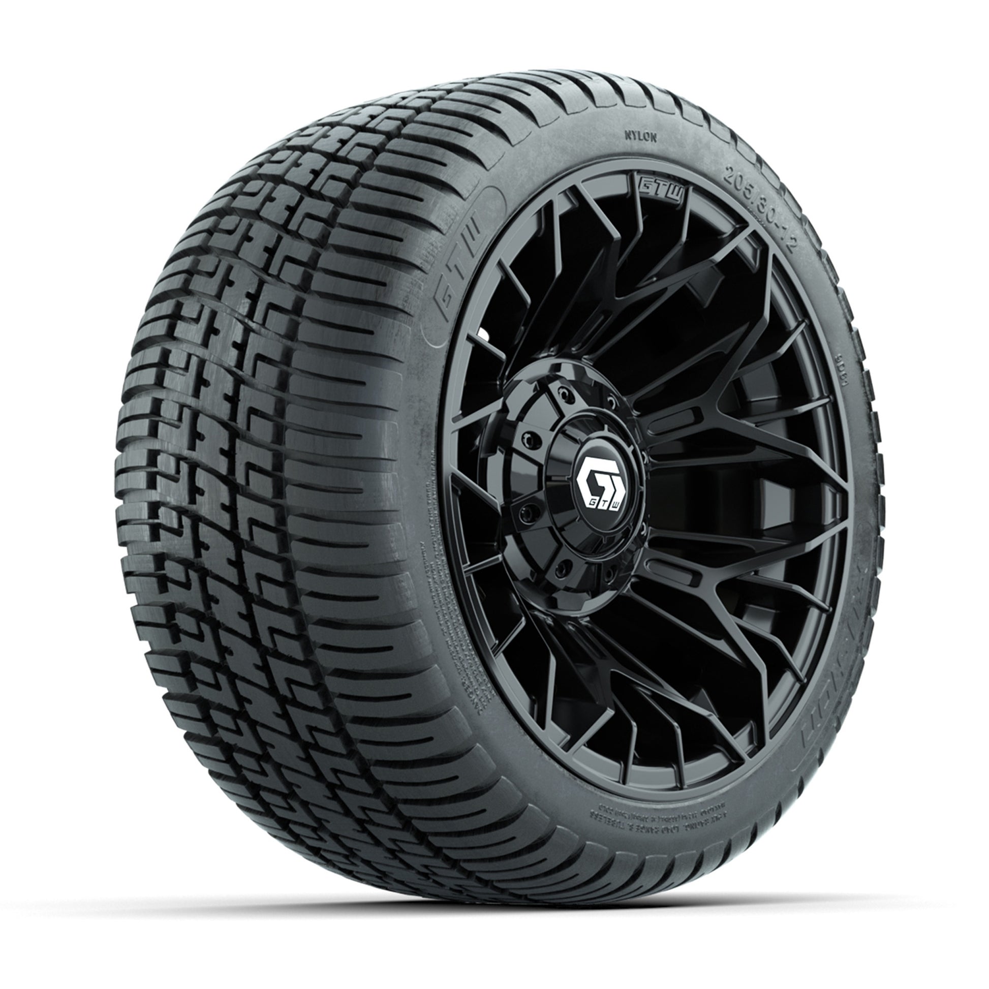 GTW® Stellar Black 12 in Wheels with 205/30-12 Fusion Street Tires - Full Set