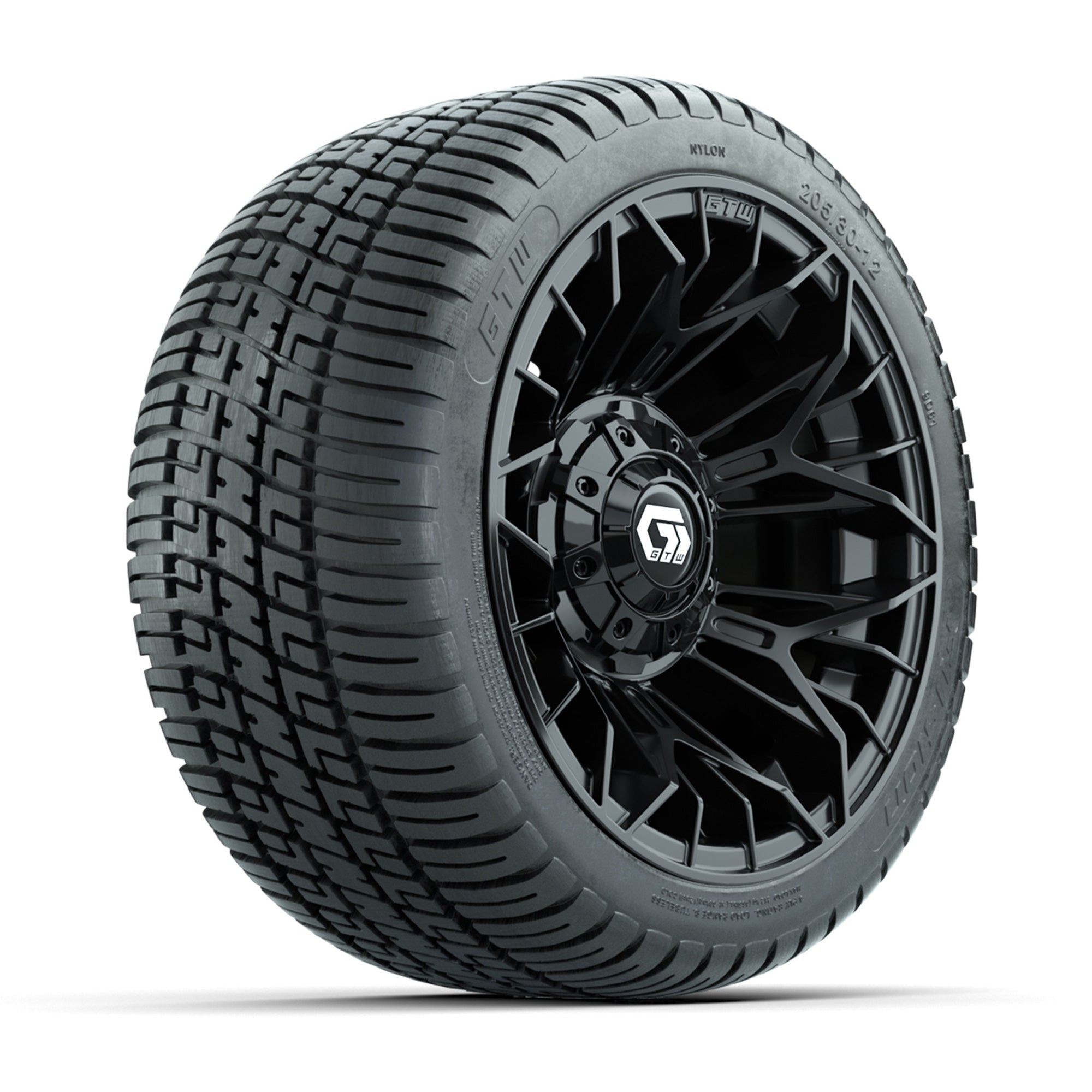 GTW® Stellar Black 12 in Wheels with 205/30-12 Fusion Street Tires - Full Set