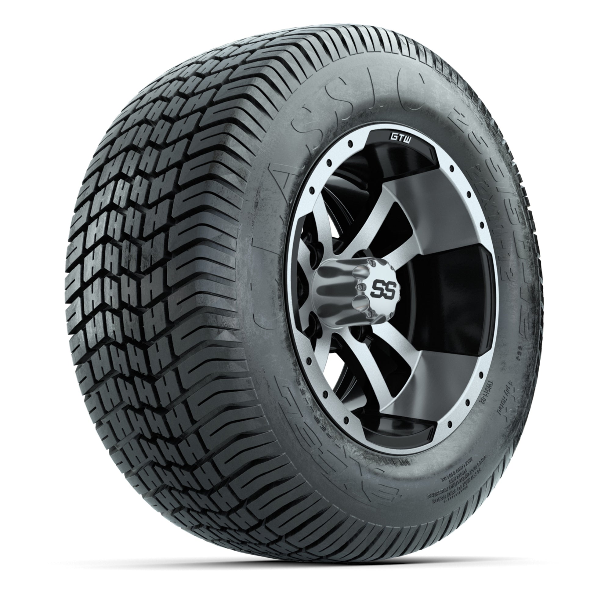 GTW® Storm Trooper Black/Machined 12 in Wheels with 255/50-12 Excel Classic Street Tires – Full Set