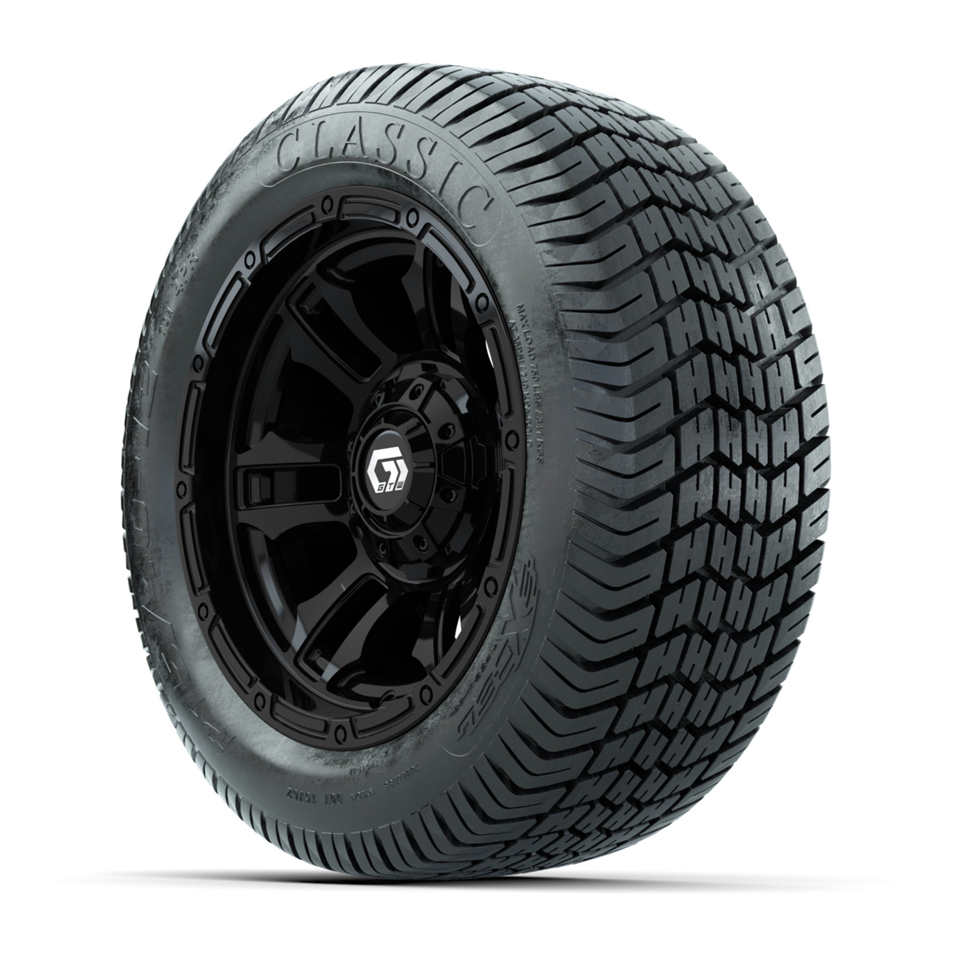 GTW® Shogun Gloss Black 12 in Wheels with 215/40-12 Excel Classic Street Tires – Full Set