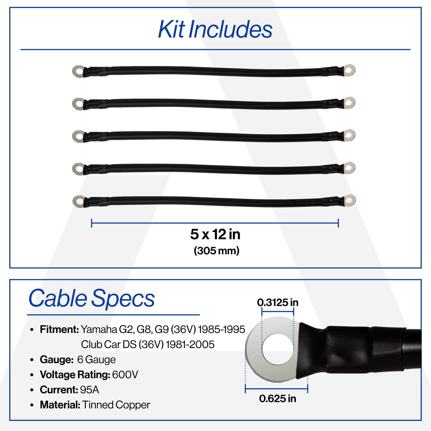 Club Car DS & Yamaha G2/G8/G9 36V 6-Gauge Battery Cable Set