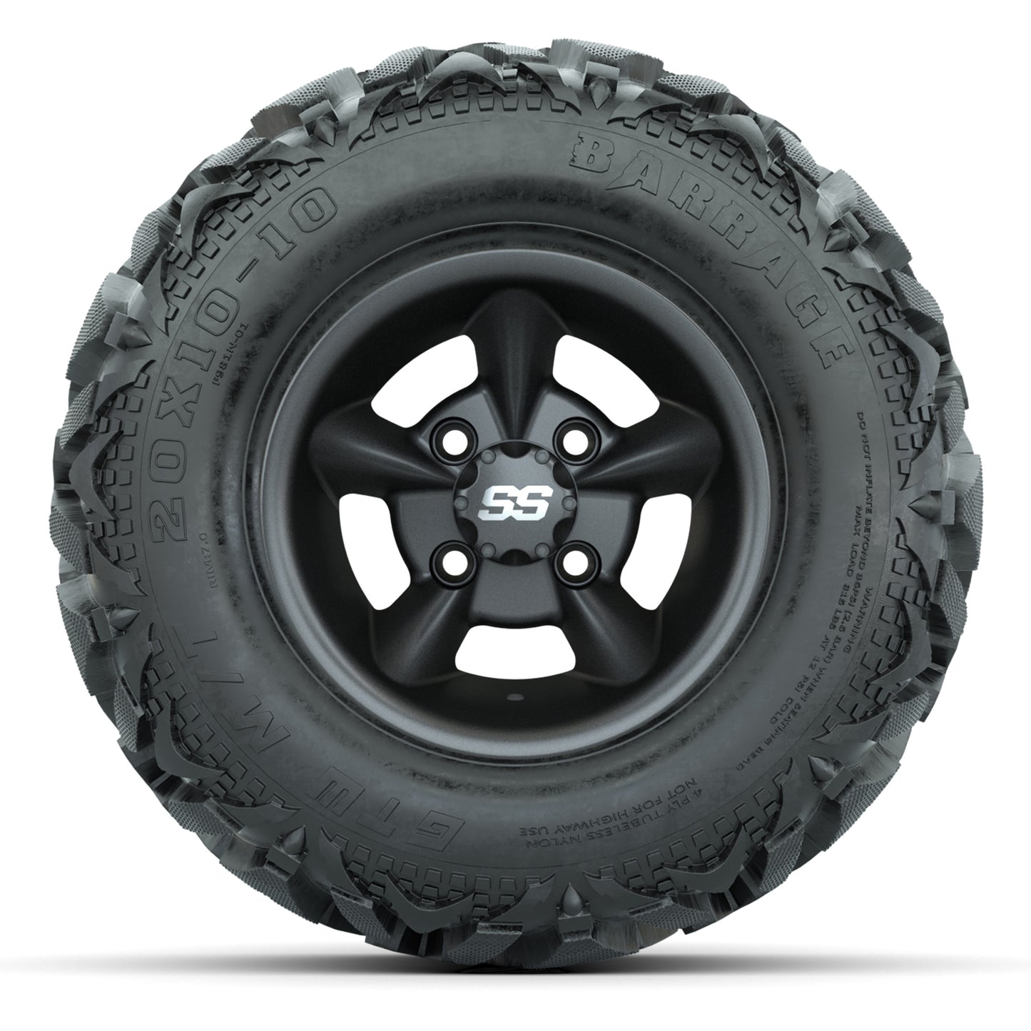 GTW Godfather Matte Gray 10 in Wheels with 20x10-10 Barrage Mud Tires – Full Set